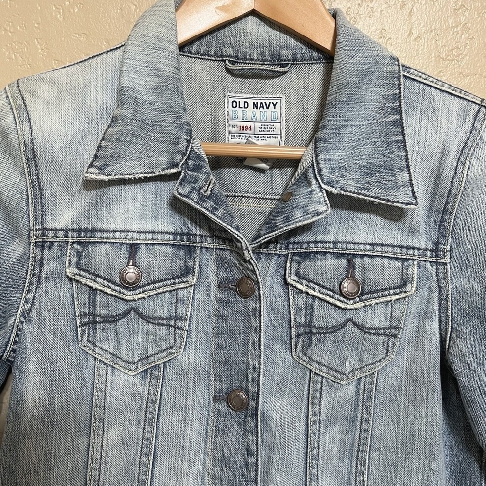 Old Navy Denim Jacket Women S Light Blue Excellent Faded Trucker Cotton